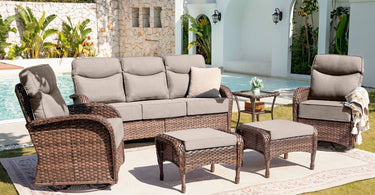 Affordable patio furniture set with wicker sofa and cushions