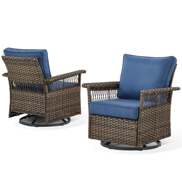 Belord outdoor wicker swivel glider patio chair with 4-inch wide armrests, SS Series, featuring a comfortable, stylish design.