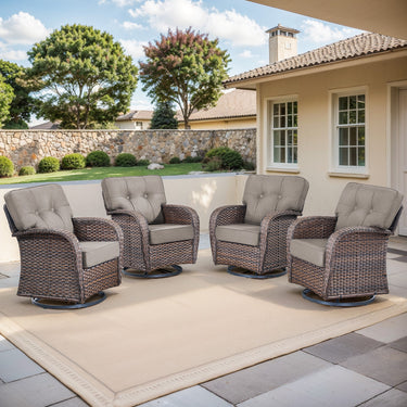 Belord 4-piece outdoor swivel patio chairs with wide T-back design, part of the T Series for comfortable outdoor conversation sets.