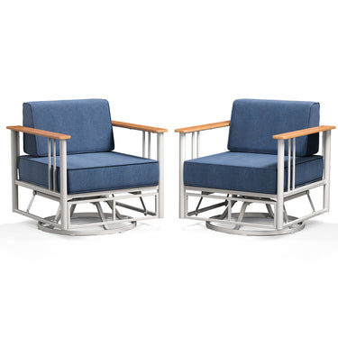 Pair of Belord patio swivel rocker chairs with 6-inch cushions, sturdy design, ideal for outdoor relaxation.