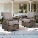 Belord outdoor wicker swivel glider patio chair with 4-inch wide armrests, part of the SS Series, shown in a natural outdoor setting