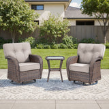Set of four Belord T Series outdoor patio swivel chairs with T-back design and a side table, ideal for comfortable outdoor conversation.