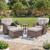 Belord 5-piece outdoor patio conversation set with swivel T-back chairs, table, and ottoman for relaxing outdoor seating.