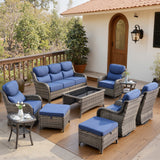 Belord 10-piece patio wicker sofa set with swivel chairs, featuring comfortable cushions and modern outdoor furniture design.