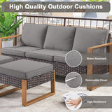Belord multi-functional outdoor ottoman in patio conversation set, serving as a 2-in-1 footstool and extra seat in a garden setting.