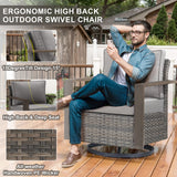 Belord oversize wicker swivel rocker chair with water-resistant cushion, 360° swivel and gliding for patio conversation comfort.