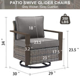 Belord oversize wicker swivel rocker chair with 4-inch water-resistant cushion, 360° swivel and gliding for patio conversation sets.