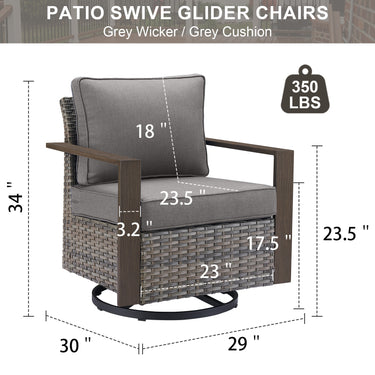 Belord oversize wicker swivel rocker chair with 4-inch water-resistant cushion, 360° swivel and gliding for patio conversation sets.