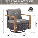 Belord oversize wicker swivel rocker chair with water-resistant cushion, 360° rotation, ideal for patio conversation sets.