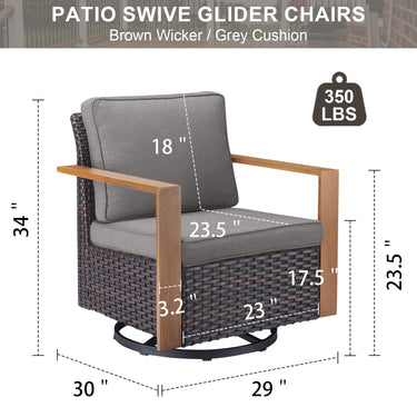 Belord oversize wicker swivel rocker chair with water-resistant cushion, 360° rotation, ideal for patio conversation sets.