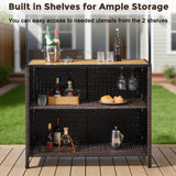 Belord 3-piece outdoor tiki bar set with canopy, wicker table, bar stools, wine rack, and storage for patio entertainment