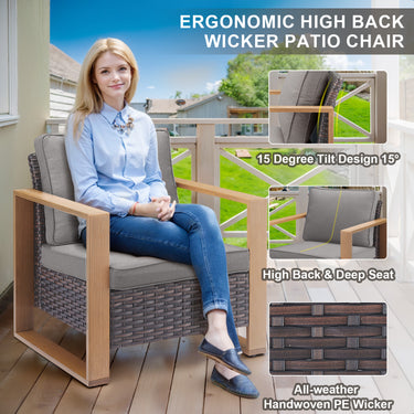 Belord ergonomic high-back wicker patio chair from the HOP Series with a 15° tilt, deep seat, and modern design.