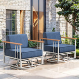 Pair of Belord patio swivel rocker chairs with 6-inch cushions, durable design, suitable for outdoor seating, supports up to 350 pounds.