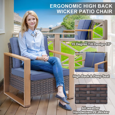 Belord ergonomic high-back wicker patio chair with deep seat and 15° tilt, part of the HOP Series, perfect for outdoor conversation sets.