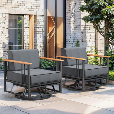 Pair of Belord patio swivel rocker chairs with 6-inch cushions, sturdy design, suitable for outdoor seating, part of BINGLI Series.