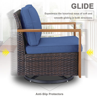 Belord oversized wicker swivel rocker chair with water-resistant cushion, part of patio conversation set, featuring 360° swivel and gliding.