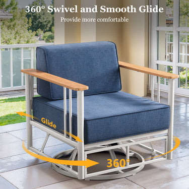 Pair of Belord patio swivel rocker chairs with 6-inch cushions, durable design, and 350-pound weight capacity.