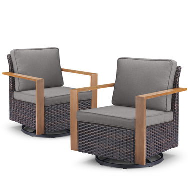 Belord oversize wicker swivel rocker chair with water-resistant cushion, 360° swivel and gliding, perfect for patio conversation sets.