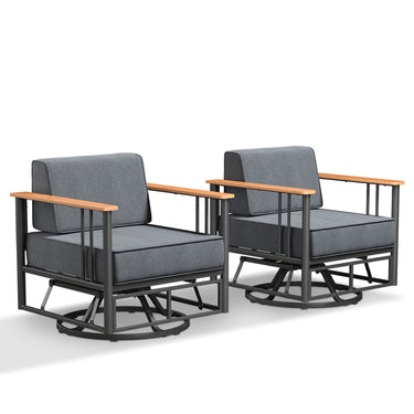 Pair of Belord patio swivel rocker chairs with 6-inch cushions, sturdy design, suitable for outdoor use, part of the BINGLI series.