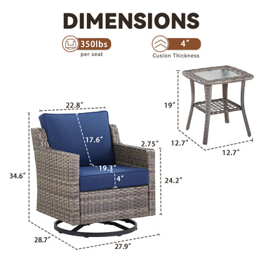 Belord 6-piece patio conversation set with four swivel rocker chairs and two all-weather PE rattan side tables for outdoor decks.