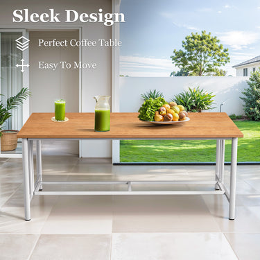 Belord outdoor coffee table from the BINGLI Series with polywood slats and drainage gaps, designed for outdoor use.