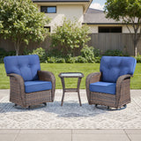 Belord 3-piece outdoor patio swivel T-back chairs with side table in T Series, featuring comfortable cushions and durable metal frames.