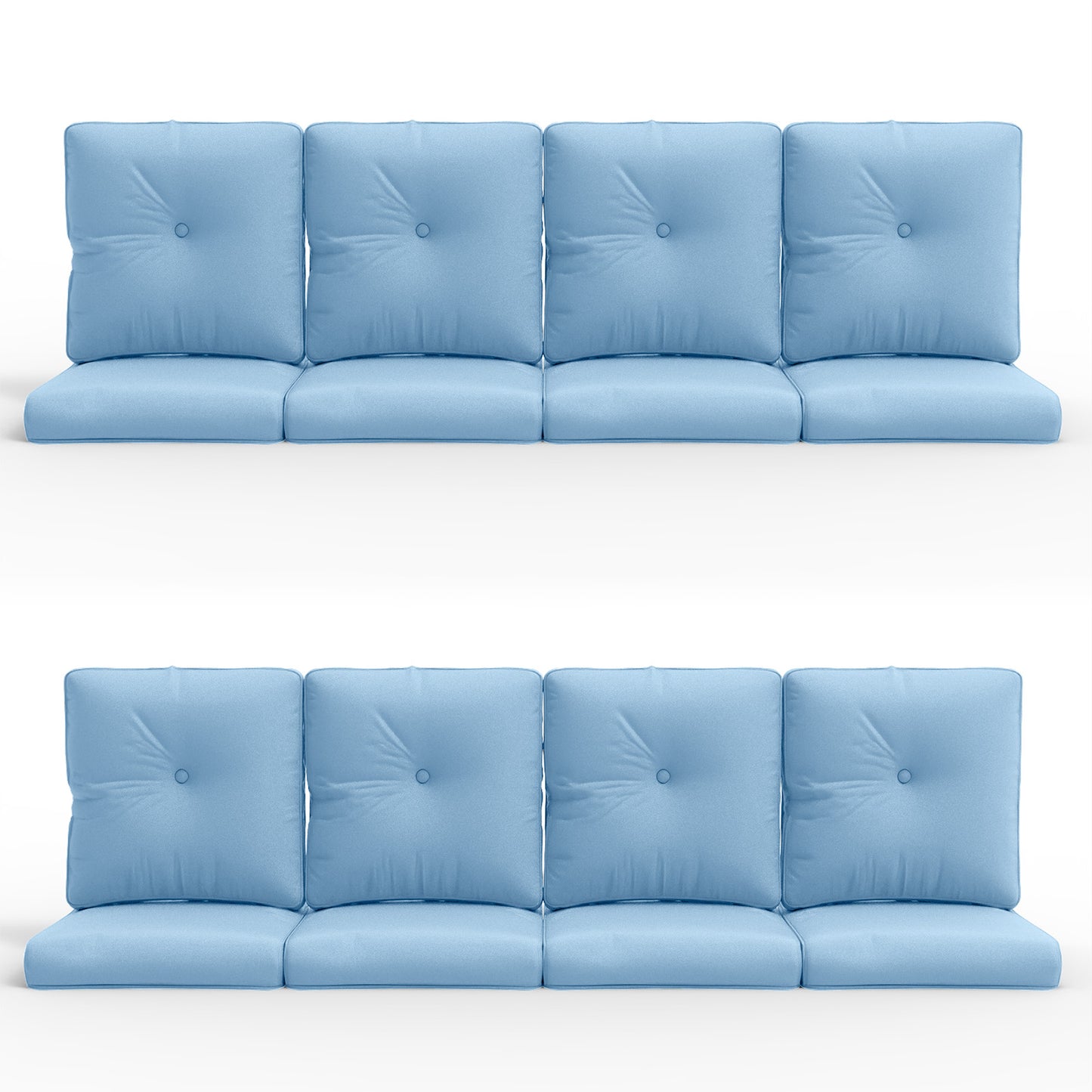 16-Piece Blue Patio Cushion Set - 8 Seat & 8 Back Cushions with Removable Waterproof Covers