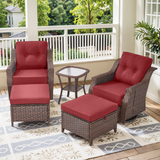 Belord 5-piece outdoor wicker swivel glider chairs and ottomans set from the OVOLO Series, patio conversation furniture.