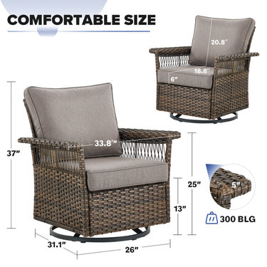 Belord outdoor wicker swivel glider patio chair with 4-inch wide armrests from the SS Series, showcasing a stylish and comfortable design.