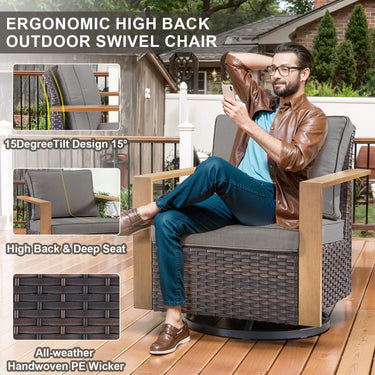 Belord oversize wicker swivel rocker chair with water-resistant cushion, perfect for patio conversation sets, featuring 360° swivel and gliding.