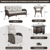 NDS Series 5-Piece Premium Outdoor Set: 2 Swivel Recliners + 1 Sofa & 43 Inch Propane Fire Table with Side Table - Belord