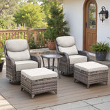 Belord 5-piece patio swivel glider set with ottomans and side table, designed for outdoor conversation and relaxation.