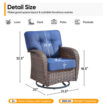 Belord 2-piece outdoor swivel patio chairs with wide T-back design from the T Series, ideal for conversation set seating.