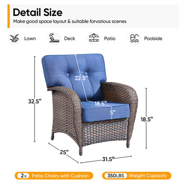Pair of Belord outdoor patio chairs with wide T-back design, part of the T Series patio conversation sets.