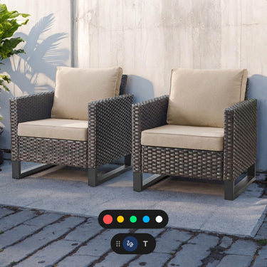 Pair of Belord oversized wicker patio chairs with 18.5-inch high backs from the GRS Series, featuring woven rattan design and sturdy frames.