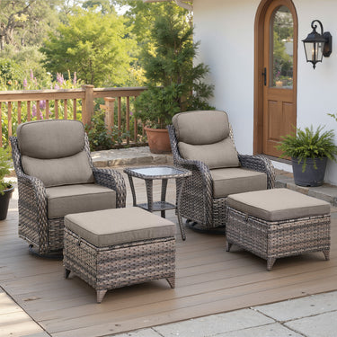 Belord 5-piece swivel glider patio set with ottomans and side table, part of NT Series, featuring comfortable outdoor seating.