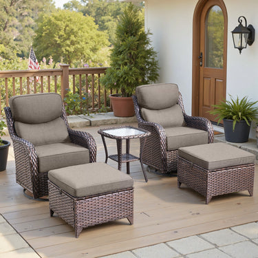 Belord 5-piece patio swivel glider set with ottomans and side table, perfect for outdoor conversation and relaxation.