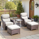 Belord 5-piece swivel glider patio set with ottomans and side table, outdoor conversation furniture for relaxing outdoor spaces.