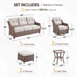 Belord 6-piece wicker swivel glider patio set with sofa and ottoman from the Ovono Series, ideal for outdoor conversation and relaxation.