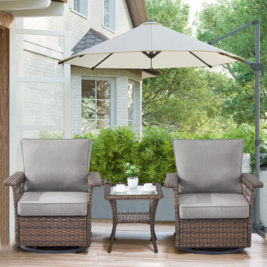 Set of three Belord wicker patio swivel glider chairs with side table, outdoor furniture, SS Series for relaxing outdoor seating