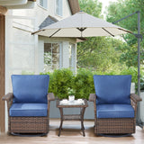 Set of three Belord Wicker Swivel Patio Chairs with side table in SS Series, showing comfortable seating and woven wicker design.