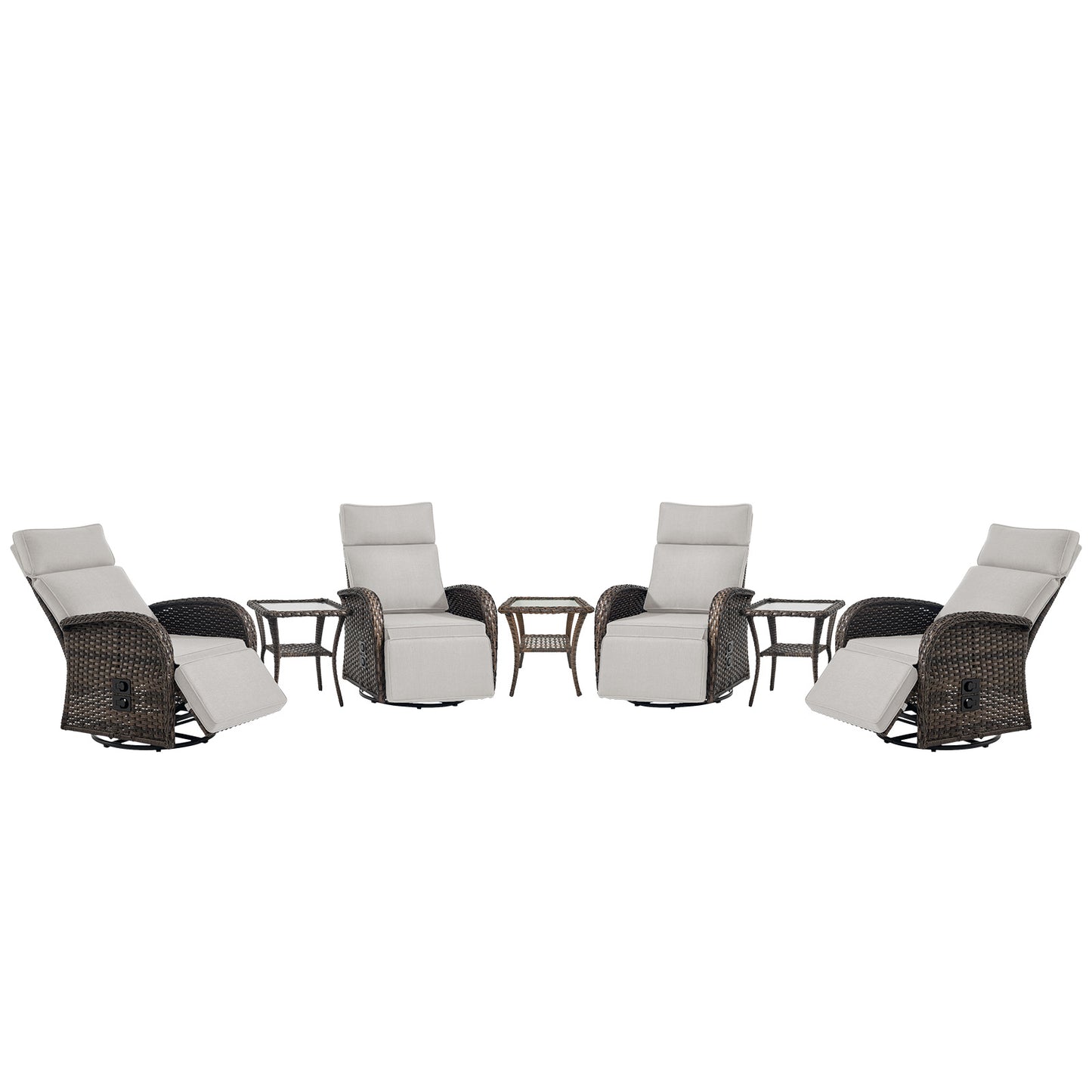 Premium 7-Piece Patio Conversation Set - 4 Swivel Recliners & 3 Side Tables with Dual-Adjust Chaise Lounges, NDS Series