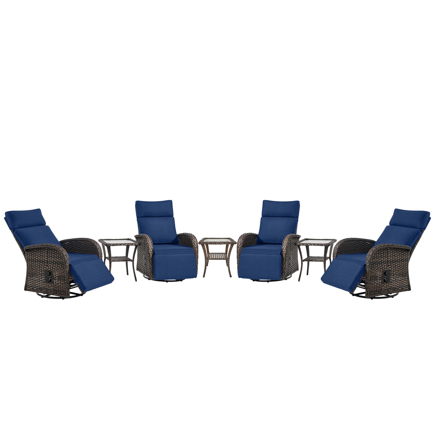 Premium 7-Piece Patio Conversation Set - 4 Swivel Recliners & 3 Side Tables with Dual-Adjust Chaise Lounges, NDS Series
