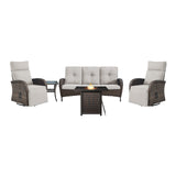 5-Piece Outdoor Set: PE Wicker Swivel Recliners + Sofa & 30 Inch Propane Fire Table - NDS Series - Belord