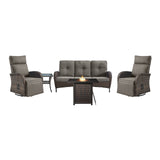 5-Piece Outdoor Set: PE Wicker Swivel Recliners + Sofa & 30 Inch Propane Fire Table - NDS Series - Belord