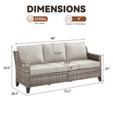 Belord outdoor 3-seat wicker patio sofa with thick cushions, ideal for outdoor lounging and garden seating.