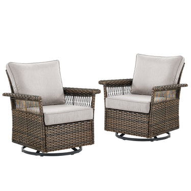 Belord outdoor wicker swivel glider patio chair with 4-inch wide armrests, SS Series, featuring a stylish and comfortable design.