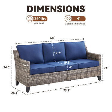 Belord outdoor 3-seat wicker patio sofa with thick cushions, ideal for outdoor lounging and garden seating.