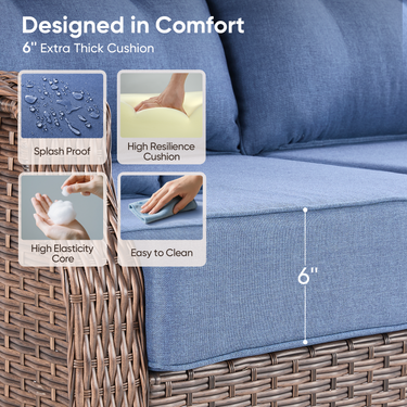 Belord outdoor wicker 3-seat patio sofa with thick cushions from the OVOL Series, perfect for outdoor conversation and relaxation.