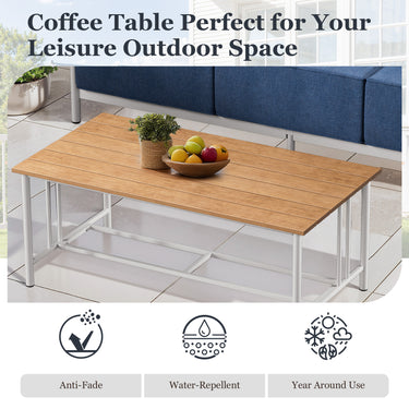Belord Outdoor Coffee Table from BINGLI Series with Polywood slats, drainage gaps, and a sturdy 66LB design.